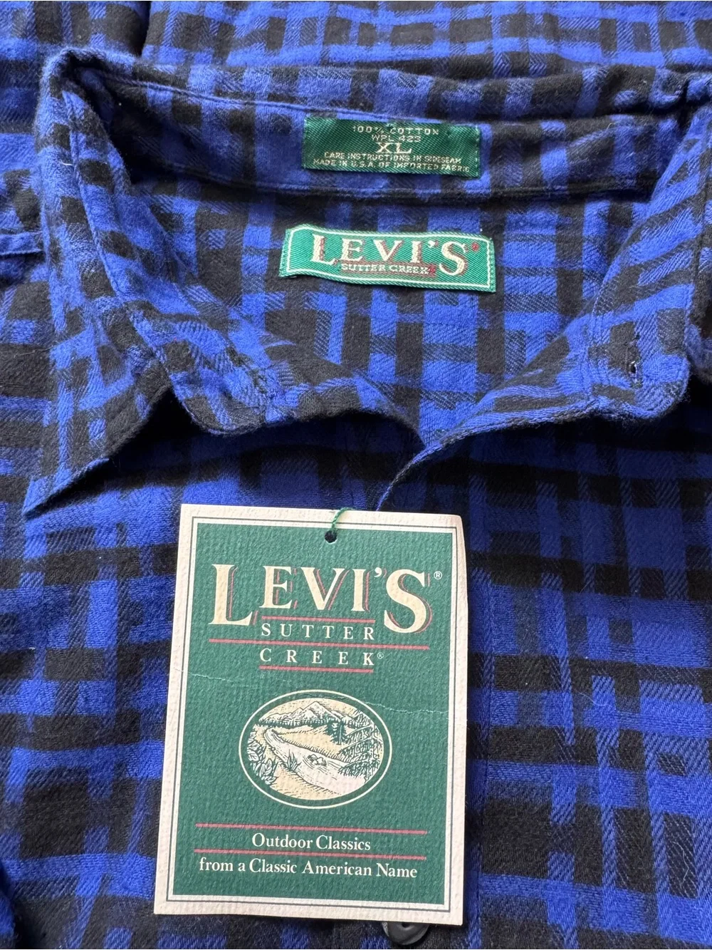 Vintage ‘91 Levi’s Sutter Creek Flannel Shirt Mens XL Blue Plaid Workwear Grunge